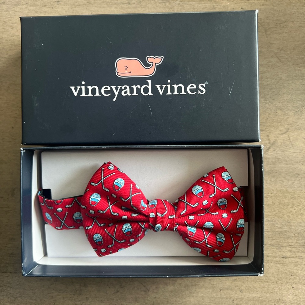Vineyard Vines Red Bow Tie with Sports Pattern